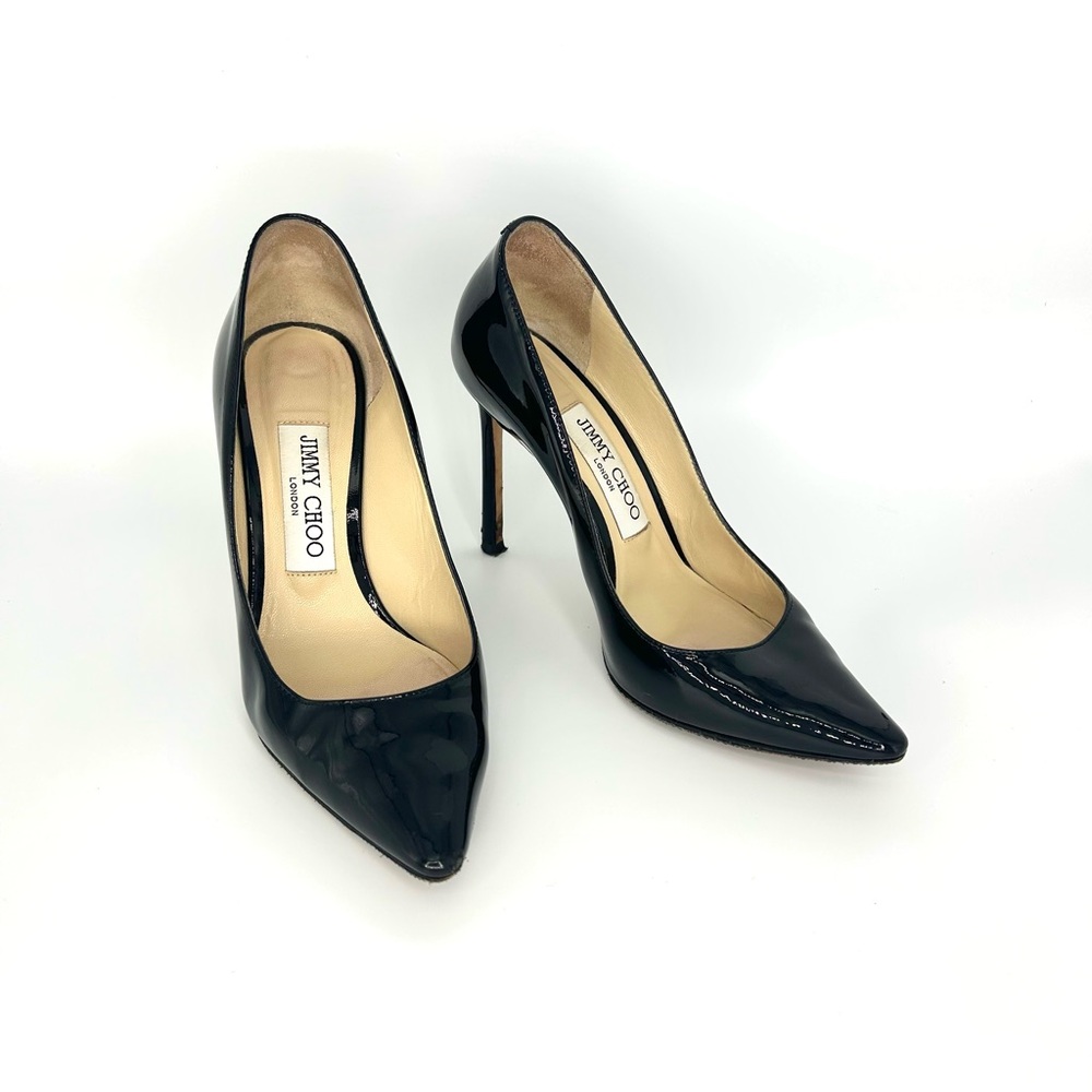 Jimmy Choo Romy Black Patent Leather Heels Stilettos Pumps
